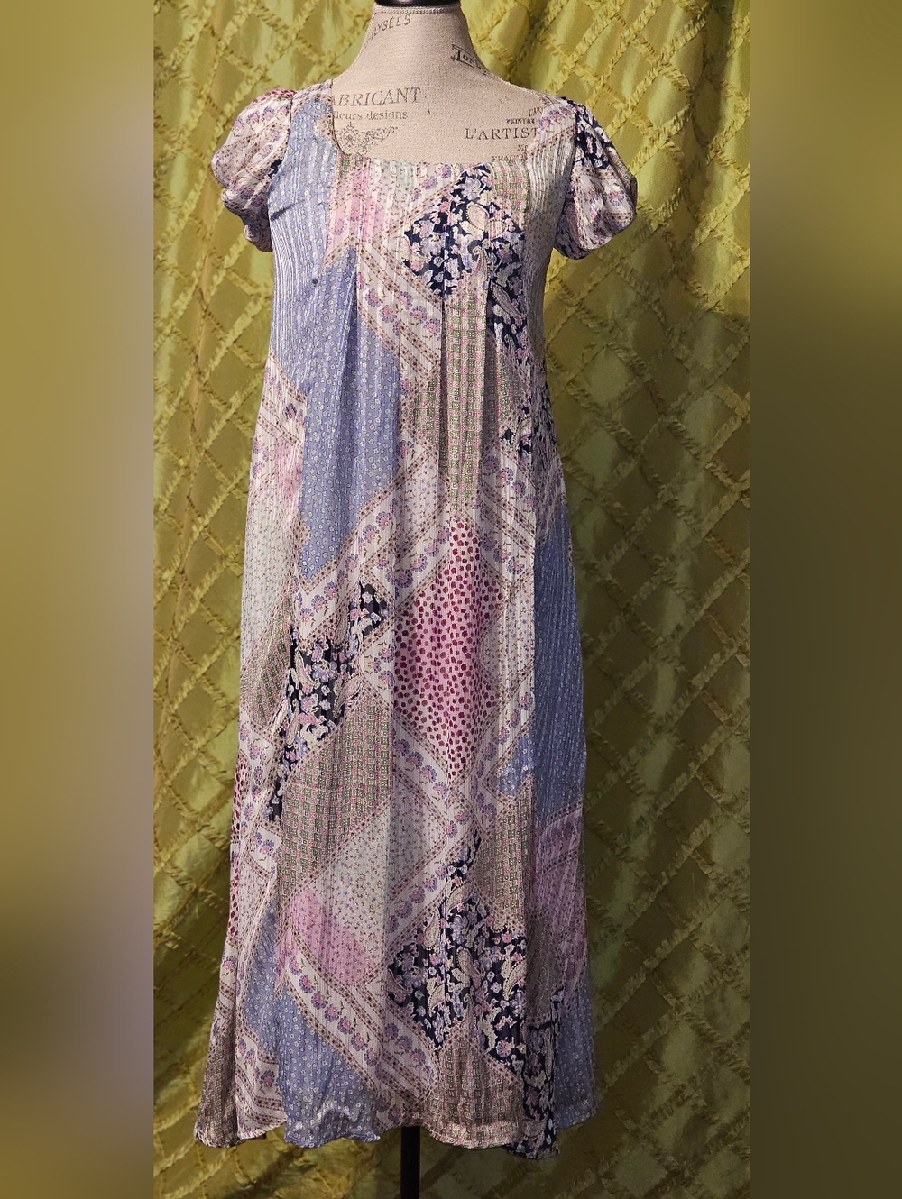 Boho Patchwork Maxi Dress in Lavender and Pink